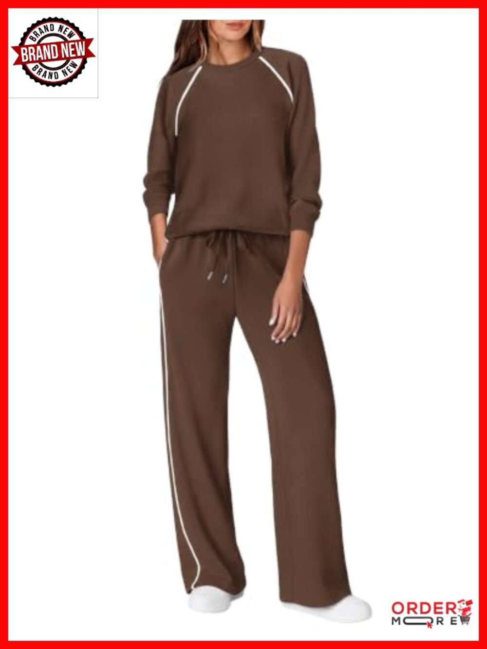Women 2 Piece Lounge Set Long Sleeve Piping Detail Casual Travel Outfit